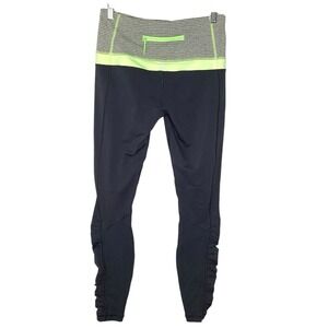 Lululemon Swift Speed 7/8 Leggings Sz 8 Black Green Zippered‎ Pocket Dance EUC